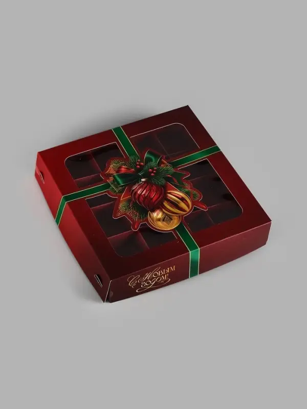 Коробка для 16 конфет &laquo;Новогодний подарок&raquo;, 18,9 х 18,9 х 3,8 см