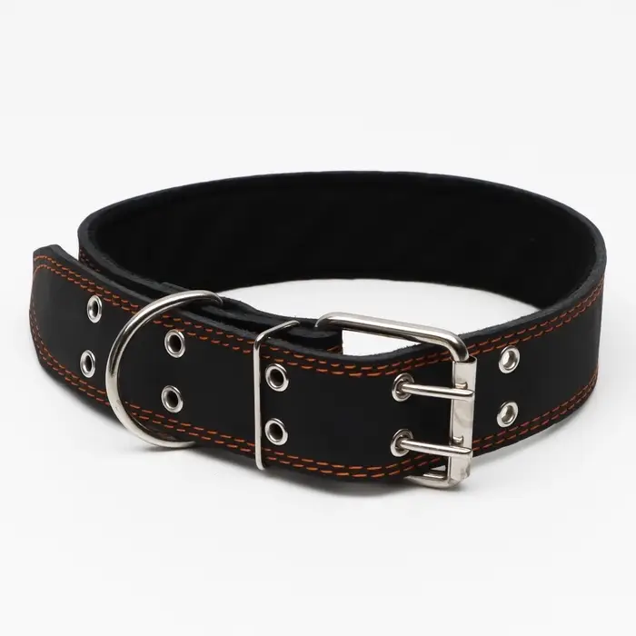 Ошейник кожаный на синтепоне, 82&times;4.5 см, ОШ 50-70 см, чёрный