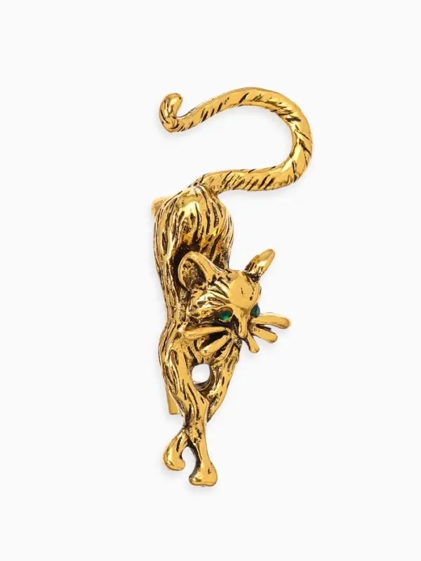 Брошь &laquo;Кошка грациозная&raquo;, зелёная в чернёном золоте