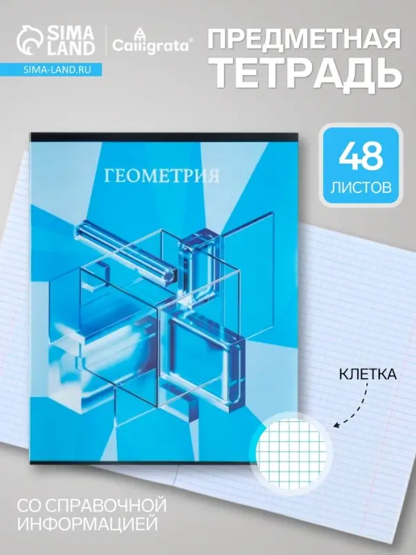 Предметная тетрадь по геометрии Calligrata TOP &laquo;Школьный стиль&raquo;, 48 листов, в клетку, со справочным материалом, пластиковая обложка