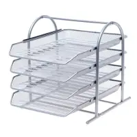 Лоток для бумаг горизонтальный, металлическая сетка, 4 отделения, серый