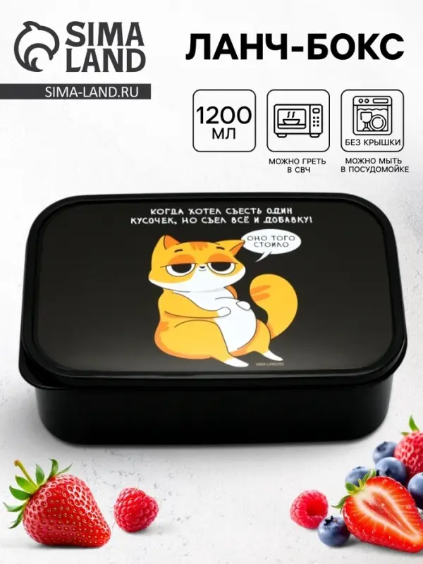 Ланч - бокс прямоугольный &laquo;Кот&raquo;, 1200 мл