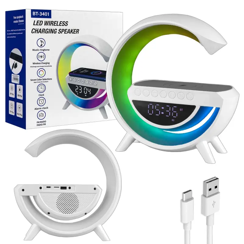 Портативная акустика RGB с беспроводной зарядкой BT-3401 белый (24шт/кор)