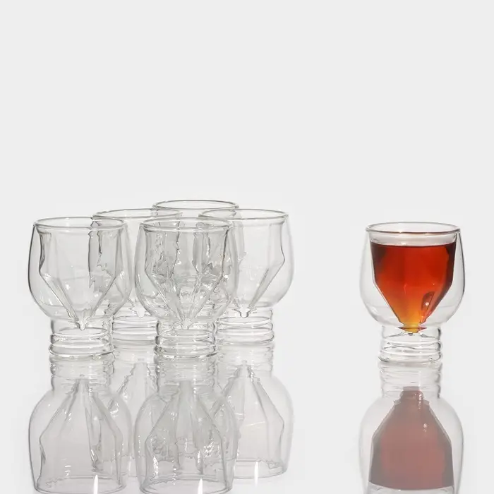 Стопки - шоты с двойными стенками Magistro &laquo;Алмаз&raquo;, 100 мл, 6 шт., стекло, прозрачные