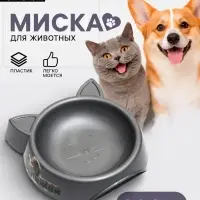 Миска &laquo;Кошачьи ушки&raquo;, 200 мл, 15&times;3.7 см, пластик, серая