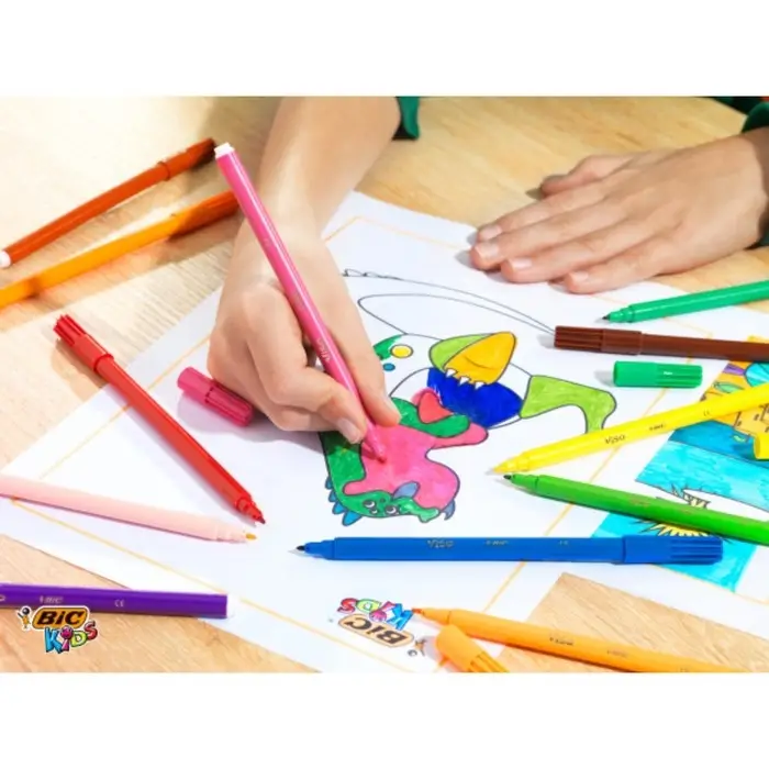 Фломастеры 12 цветов BIC Kids Visa, детские, смываемые, тонкое письмо Фломастеры 12 цветов BIC Kids Visa, детские, смываемые, тонкое письмо