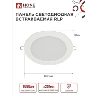 Панель светодиодная IN HOME RLP-eco, 18 Вт, 230 В, 4000 К, 1080 Лм, 225х18мм, круглая, белая