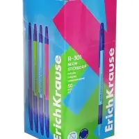 Ручка шариковая ErichKrause R-301 Neon Stick & Grip, узел 0,7-1.0 мм, чернила синие, резиновый держатель, длина линии письма 2000 метров, МИКС