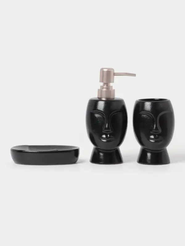 Аксессуары для ванной SAVANNA &laquo;Вуду&raquo;, 3 предмета, мыльница, дозатор для мыла, стакан, чёрные