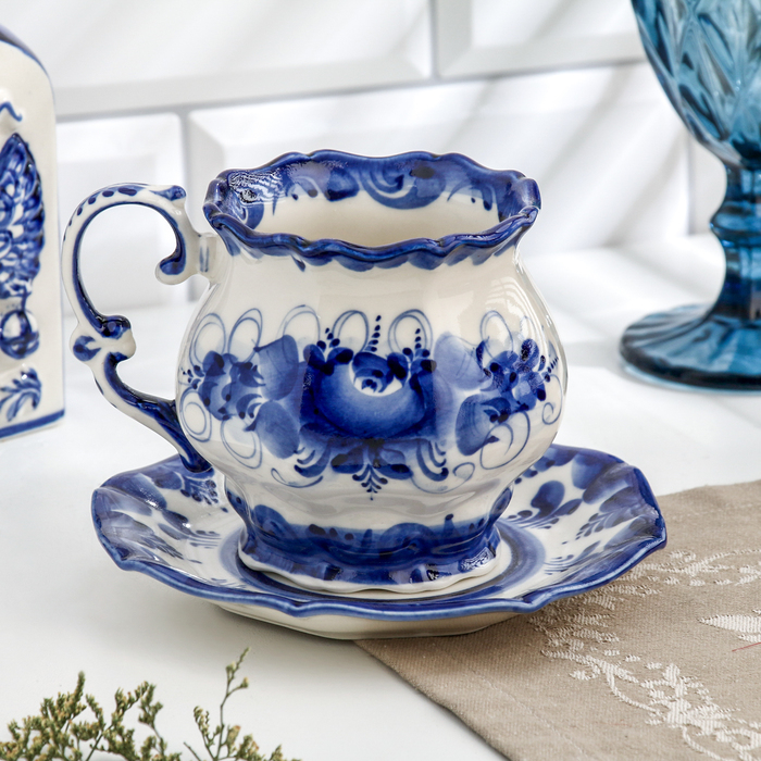 Чайная пара Чайная пара "Элиза", гжель, фарфор, 400 мл, 10х10 см
