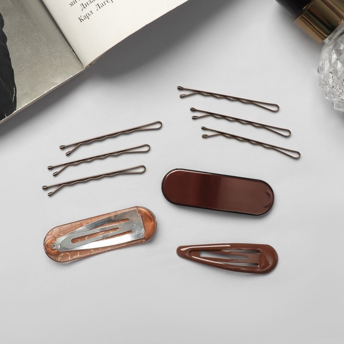 Невидимка для волос  Невидимка для волос "Атлас" (набор 9 шт) 5 см, кофейный