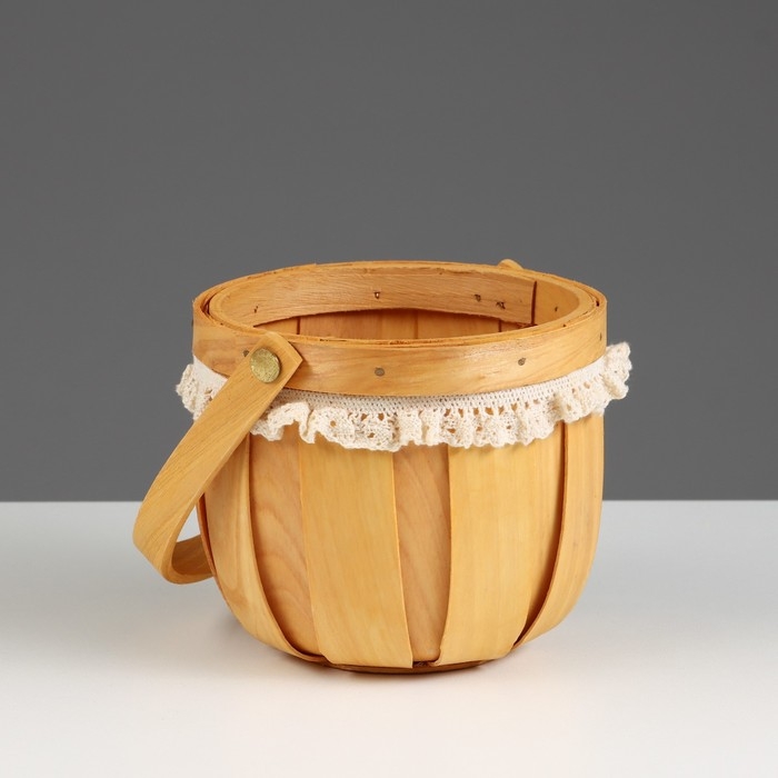 Корзина плетеная, секвойя, D13хН11/22,5 см, натуральный с окантовкой Корзина плетеная, секвойя, D13хН11/22,5 см, натуральный с окантовкой