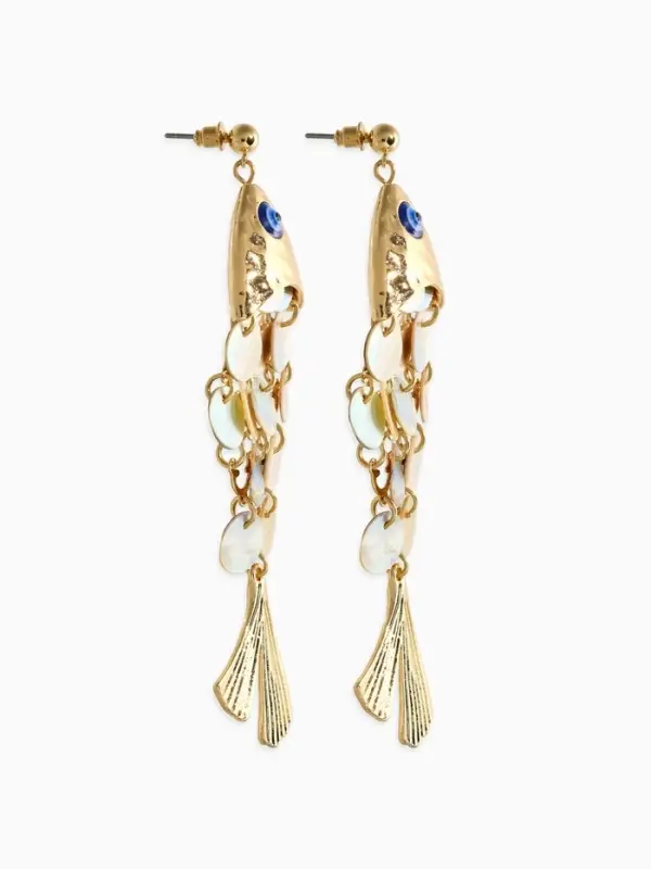 Серьги "Морской мир" рыба, цвет серый в золоте