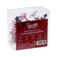 Гирлянда &laquo;Нить&raquo; 2 м, роса с насадками &laquo;Снеговик в шарфе&raquo;, IP20, серебристая нить, 20 LED, 2 режима, от батареек АА&times;2, свечение мульти