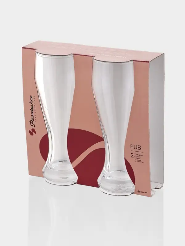 Пивные стаканы Paşabah&ccedil;e Pub, 415 мл, набор 2 шт., стекло, прозрачные