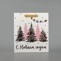 Пакет подарочный новогодний ламинированный &laquo;Сказочный лес&raquo;, тиснение, M 30&times;26&times;9 см