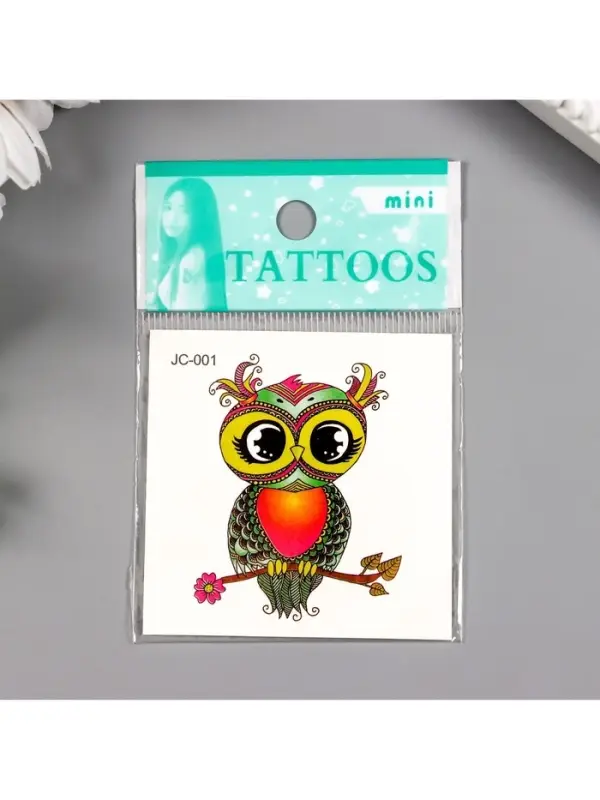 Переводная тату на тело цветная «Совушка на ветке с цветком», 6×6 см