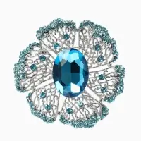 Брошь &laquo;Цветок&raquo; сапфир, стразы, цвет сний в серебре