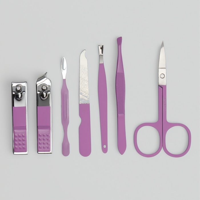 Набор маникюрный, 7 предметов, в футляре, цвет сиреневый Набор маникюрный, 7 предметов, в футляре, цвет сиреневый