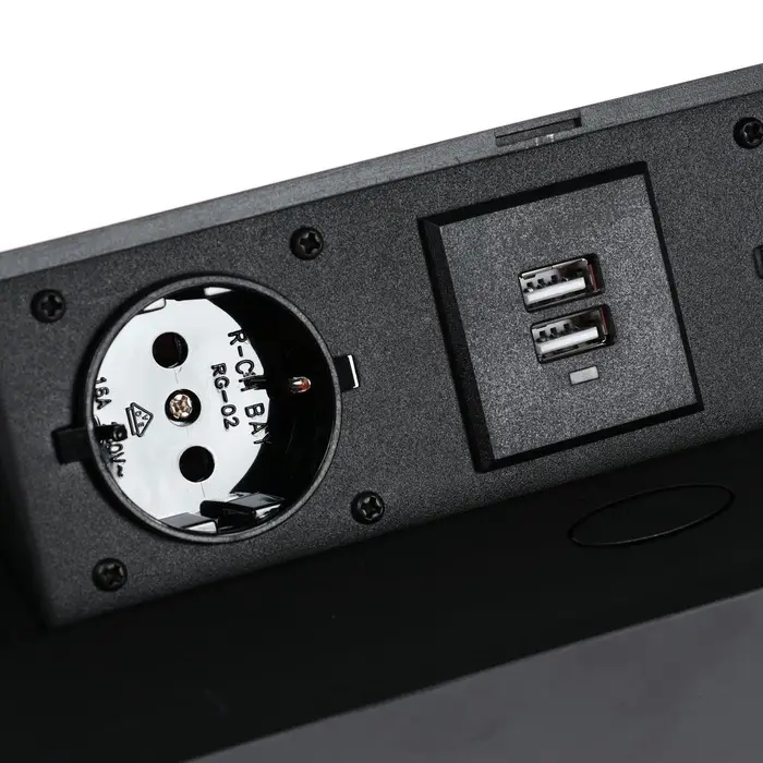 Розетка выдвижная Luazon Lighting, 16 А, двухместная, в стол, 2xUSB, 2.1 A, чёрная