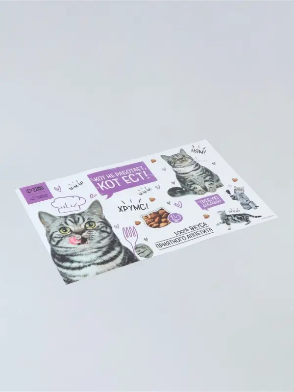 Коврик под миску &laquo;Кот не работает, кот ест!&raquo; 43&times;28 см