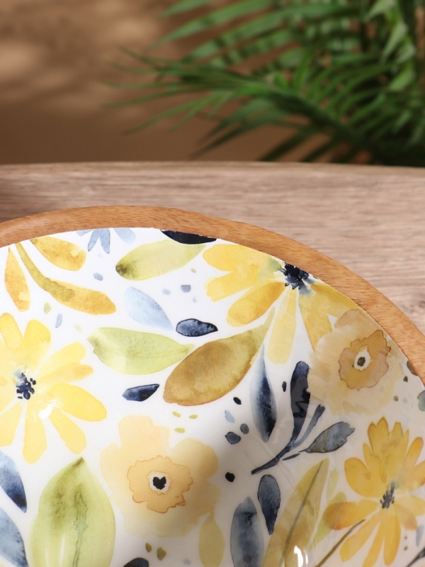 Салатник «Желтые и синие цветы», 25×25×10 см, дерево манго Салатник «Желтые и синие цветы», 25×25×10 см, дерево манго