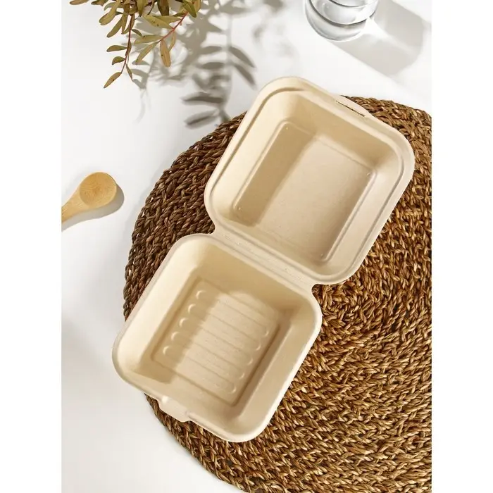 Ланч - бокс для бенто - торта и бургера Доляна, 450 мл, 14.5×14.5 см, неразъёмная крышка, сахарный тростник