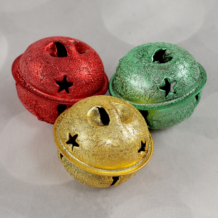 Бубенчики, набор 12 шт., размер 1 шт: 3×3 см, цвет серебряный, золотой, красный, зелёный Бубенчики, набор 12 шт., размер 1 шт: 3×3 см, цвет серебряный, золотой, красный, зелёный