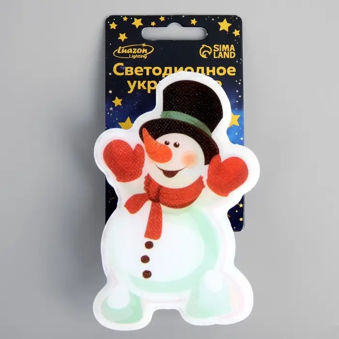 Светодиодная игрушка на липучке &laquo;Снеговик в шляпе&raquo; 7&times;10 см, от батареек LR44&times;3, свечение мульти