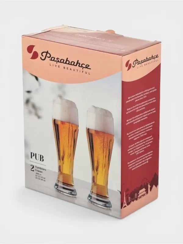 Набор пивных бокалов Paşabah&ccedil;e Pub, 660 мл, 2 шт., стекло, прозрачный