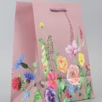 Пакет подарочный ламинированный, "Цветочный узор" 18 х 22,3 х 10 см