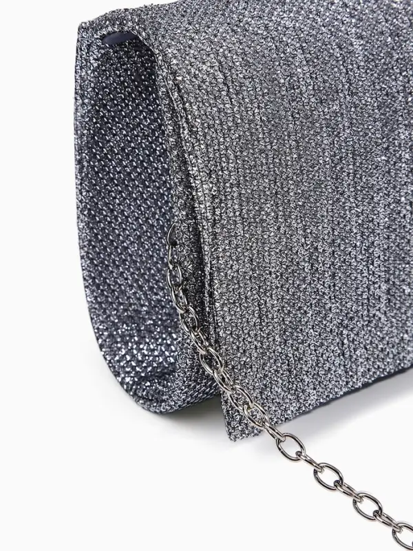 Сумка-клатч женская вечерняя на магните, на цепочке, блестящая, серебристая