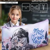 Пенал школьный, текстиль, плоский, 10.8&times;20.5 см &laquo;Аниме&raquo;