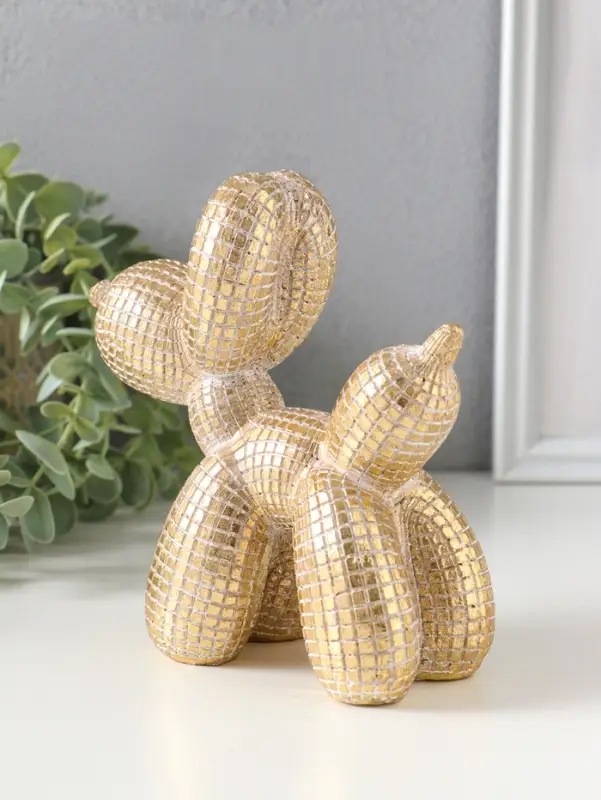 Сувенир полистоун "Воздушный шарик - собачка, в клеточку" золото 15х6,7х15 см