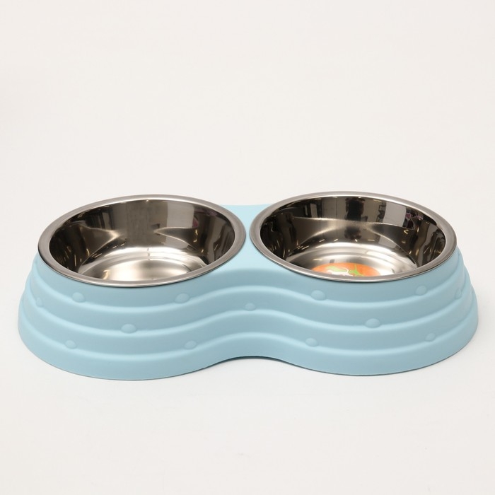 Миска металлическая двойная на пластиковом основании 2 х 160 мл, 25 х 14 х 5 см, голубая Миска металлическая двойная на пластиковом основании 2 х 160 мл, 25 х 14 х 5 см, голубая