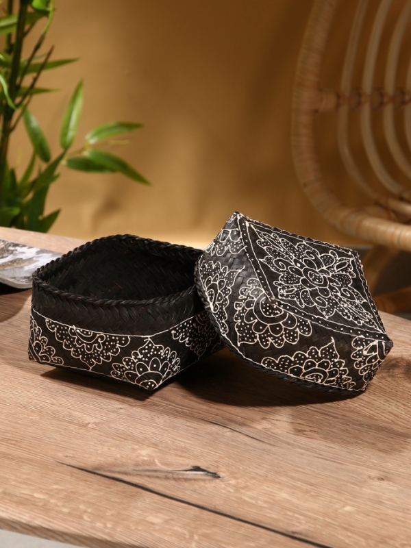 Корзинка плетеная "Бонтанг" бамбук 16х16х12 см, тёмная