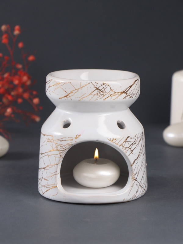 Аромалампа керамика Аромалампа керамика "Белый мрамор с золотыми трещинками" 9,8х9,8х11 см