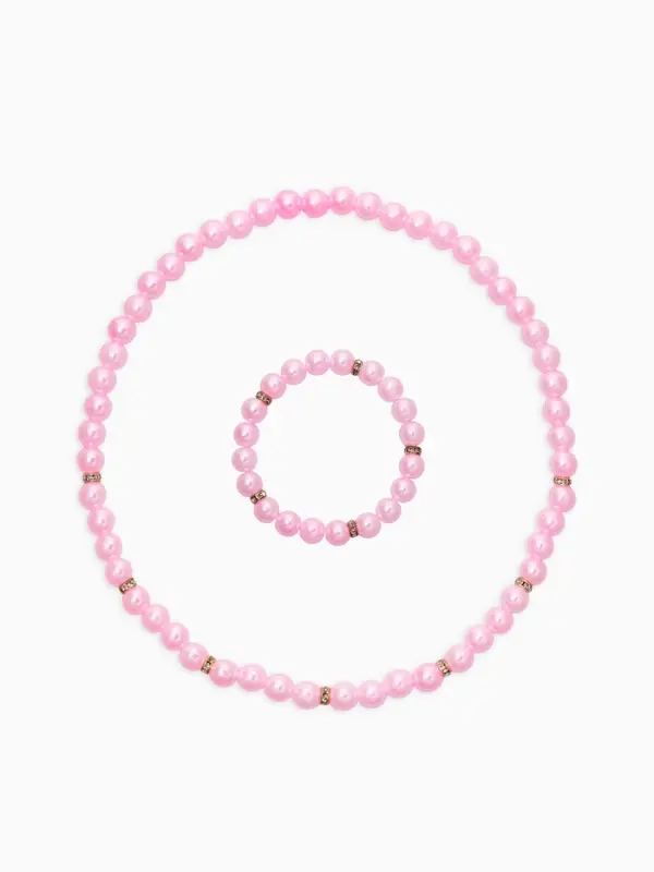 Набор детский &laquo;Выбражулька&raquo; 2 предмета: бусы, браслет, жемчуг стразы, цвет нежно-розовый