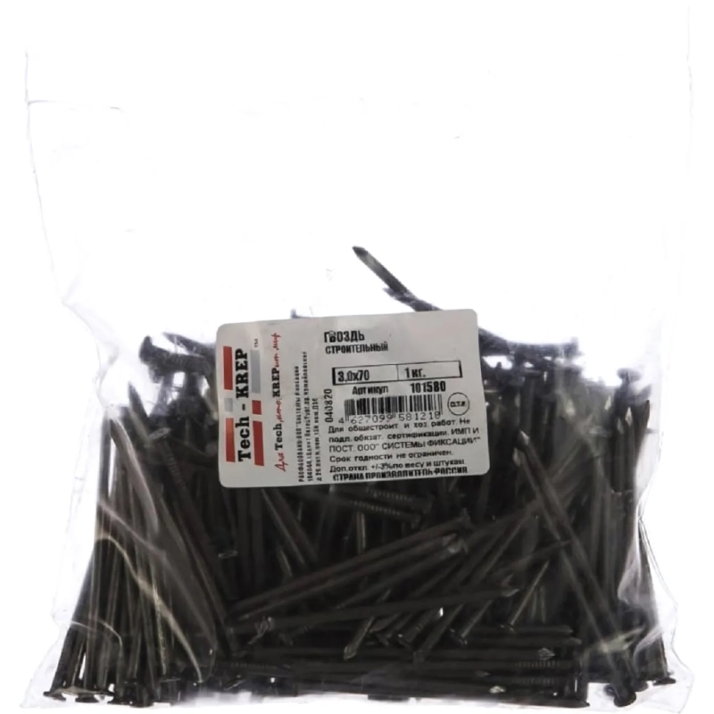 Гвозди строительные 3,0х70, 1 кг пакет Tech-Krep/Zitar 101580