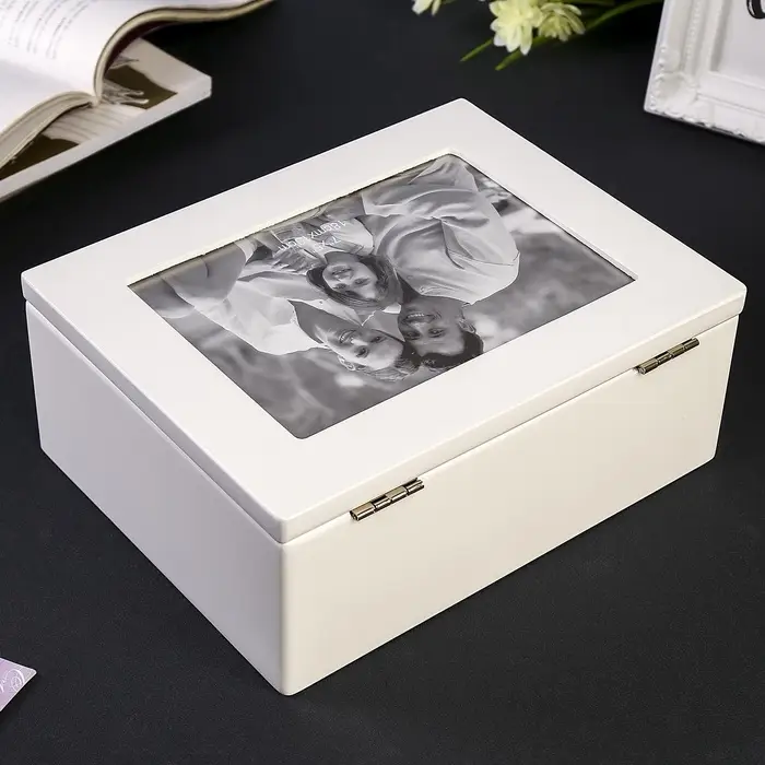 Шкатулка для украшений с фоторамкой 13&times;18 см &laquo;Стиль&raquo;, дерево, с ящиком, белая, 18.5&times;9&times;22.9 см