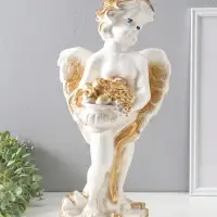 Фигура "Ангел с корзиной" белый, 47х25х23 см