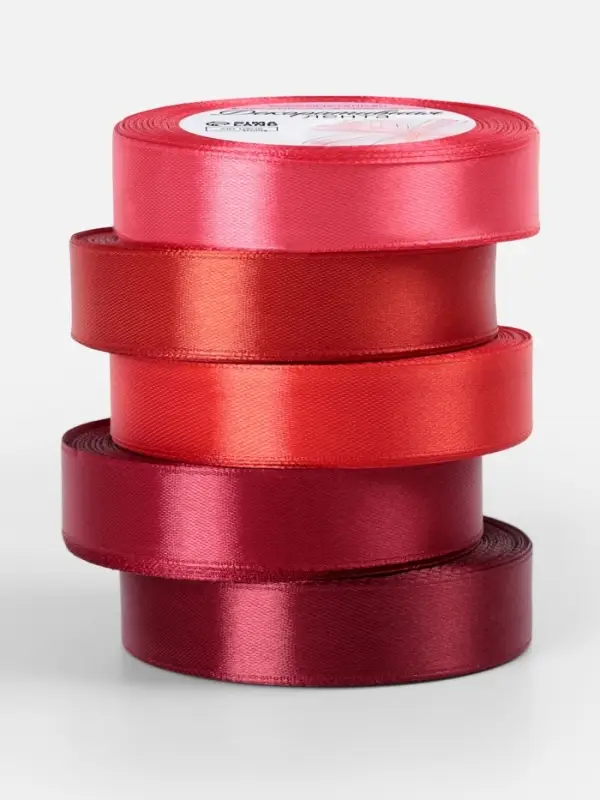 Атласная лента, набор 5 шт., 20 мм, 23&plusmn;1 м, красная, бордовая