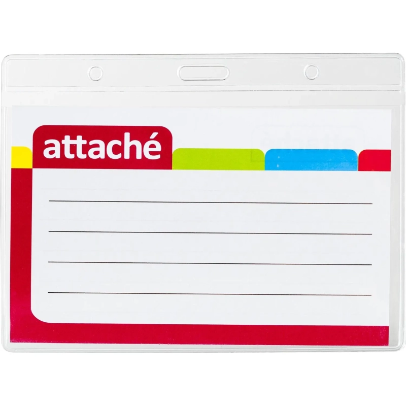 Бейдж Attache 120х87мм (113х70мм) гориз.,металл зажим,тесьма синяя 10шт/уп