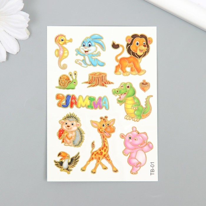 Татуировка на тело цветная Татуировка на тело цветная "Зоопарк" с золотом МИКС 7,5х10 см