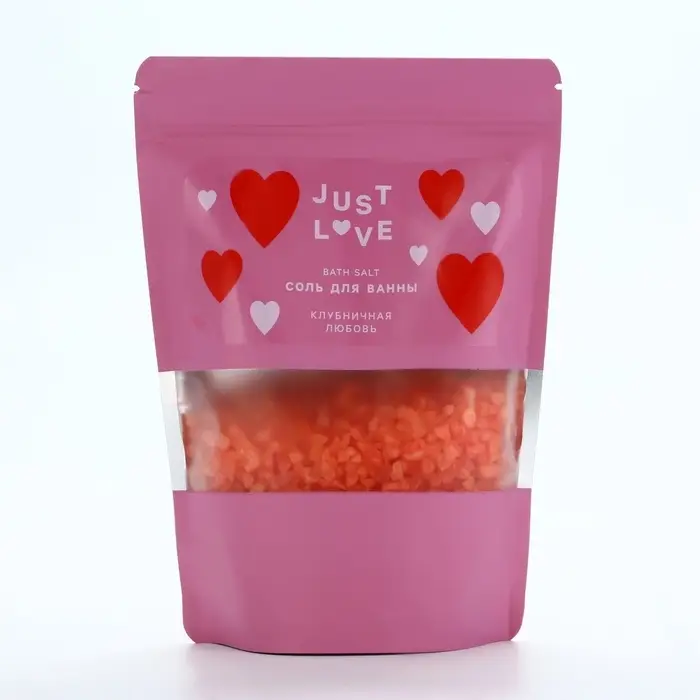 Соль для ванны Just Love, 330 г, аромат клубничной любви, Чистое счастье