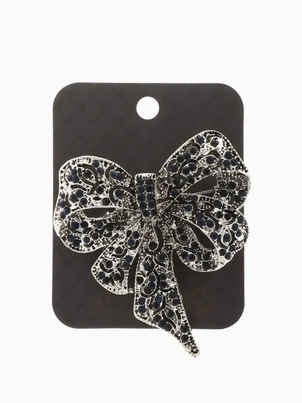 Брошь &laquo;Бант&raquo;, узорчатый, цвет бело-синий в чернёном серебре МИКС