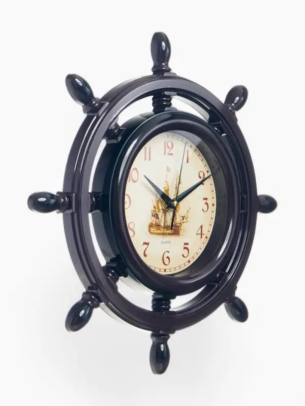 Часы настенные &laquo;Штурвал&raquo;, серия: Море, плавный ход, d=35 см, коричневые