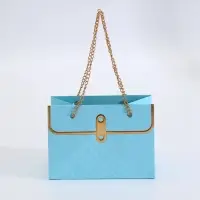 Пакет переноска для цветов, ручка цепь, &laquo;Лазурный&raquo;, с золотым тиснением, 15&times;10.5&times;10 см