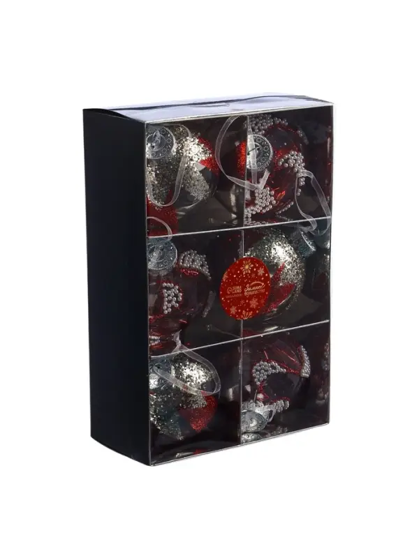 Ёлочные шары новогодние &laquo;Мелвин&raquo;, набор 6 шт., d=8 см, прозрачный/красно-белый