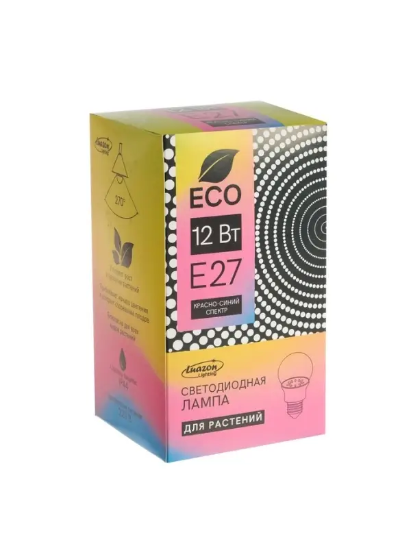 Фитолампа для растений Luazon Lighting, светодиодная, А60, E27, 12 Вт, IP44, 220 В, 270&deg;, мультиспектральная